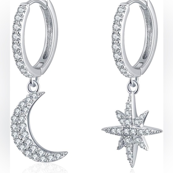 Sterling Silver 3/4” Moon and Stars Earrings - Picture 3 of 3